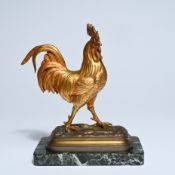 Small gilt bronze rooster on a marble base, 19th century
