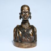 Bronze sculpture of an African woman, marked DONNA MASAI KENIA and signed A. SANTORO LUG. 1999