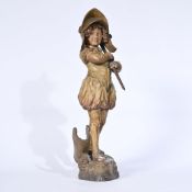 Patinated terracotta statue of a boy with helmet and sword, late 19th - early 20th century