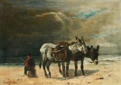 Henry SCHOUTEN (1857/64-1927), oil on canvas, Donkeys on the beach, signed