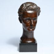 Jos DE DECKER (1912-2000), patinated bronze sculpture on bluestone base, Self-portrait, 1943, signed