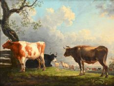 Paulus POTTER (1625-1654) (after), oil on parqueted panel, Meadow View with Animals, signed Potter a