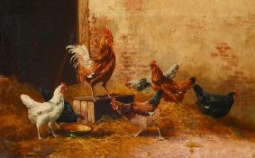 Henry SCHOUTEN (1857/64-1927), oil on canvas, Rooster with hens, signed