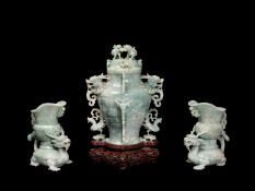 A SET OF THREE JADEITE VASES, China, late 19th/early 20th century