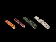 FOUR JADE AND GLASS BELT HOOK, China, 19th/20th century