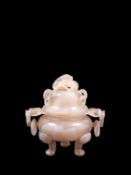 A TRIPOD AGATE FUMÉ INCENSE BURNER, China, early 20th century
