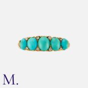An Antique Turquoise and Diamond Ring in yellow gold, set with five cabochon turquoises with diamond