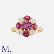 An Unheated Burmese Ruby and Diamond Ring in yellow gold, the principal stone measuring