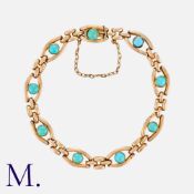 An Antique Turquoise Bracelet in 9K rose gold, set with cabochon turquoise. Stamped '9ct' indicating