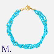 VERDURA, A Turquoise Torsade Necklace in 22 carat yellow gold, comprising five rows of polished