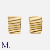 BULGARI, A Pair of Vintage Tubogas Hoop Earclips in 18 carat yellow and white gold, each of striped,