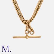 An Antique Albert Chain in 9K rose gold, with T-Bar pendant, lobster clip and bolt ring fasteners to