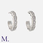 BULGARI. A Pair of Diamond Serpenti Hoop Earrings in 18K white gold, each set with seventeen round