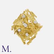 ALAN MARTIN GARD, A Modernist Diamond Ring in 18 carat yellow gold, of abstract form, set with round