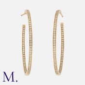 CARTIER, A Pair of Large Diamond Hoop Earrings in 18 carat yellow gold, of hooped form, set with
