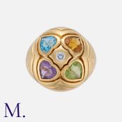 BULGARI, A Gem-Set "Allegra" Ring in 18K yellow gold, set with heart-cut gemstones surrounding a