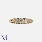A Pair of Antique Diamond Rings in yellow gold, each set with five old cut diamonds - one with