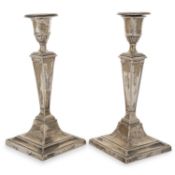 PAIR OF GEORGE VI SILVER CANDLESTICKS, MAKER HAWKSWORTH, EYRE & CO. LTD., SHEFFIELD 1950