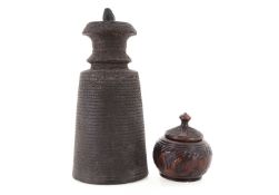 TWO INDIAN WOOD POTS, MID/LATE 20TH CENTURY