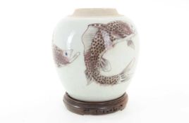 CHINESE 'THREE FISH' GLAZED GINGER JAR, LATE 20TH CENTURY