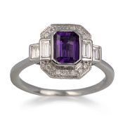 AMETHYST AND DIAMOND RING,