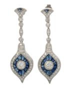 PAIR OF SAPPHIRE AND DIAMOND DROP EARRINGS,