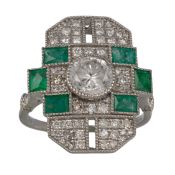 EMERALD AND DIAMOND RING,