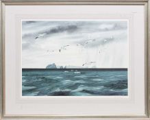 * JIM NICHOLSON (BRITISH 1924 - 1996), GANNETS OVER ST KILDA