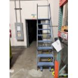 Rolling 7-Step Warehouse Ladder w/Full Handrails and Spring-Load Casters