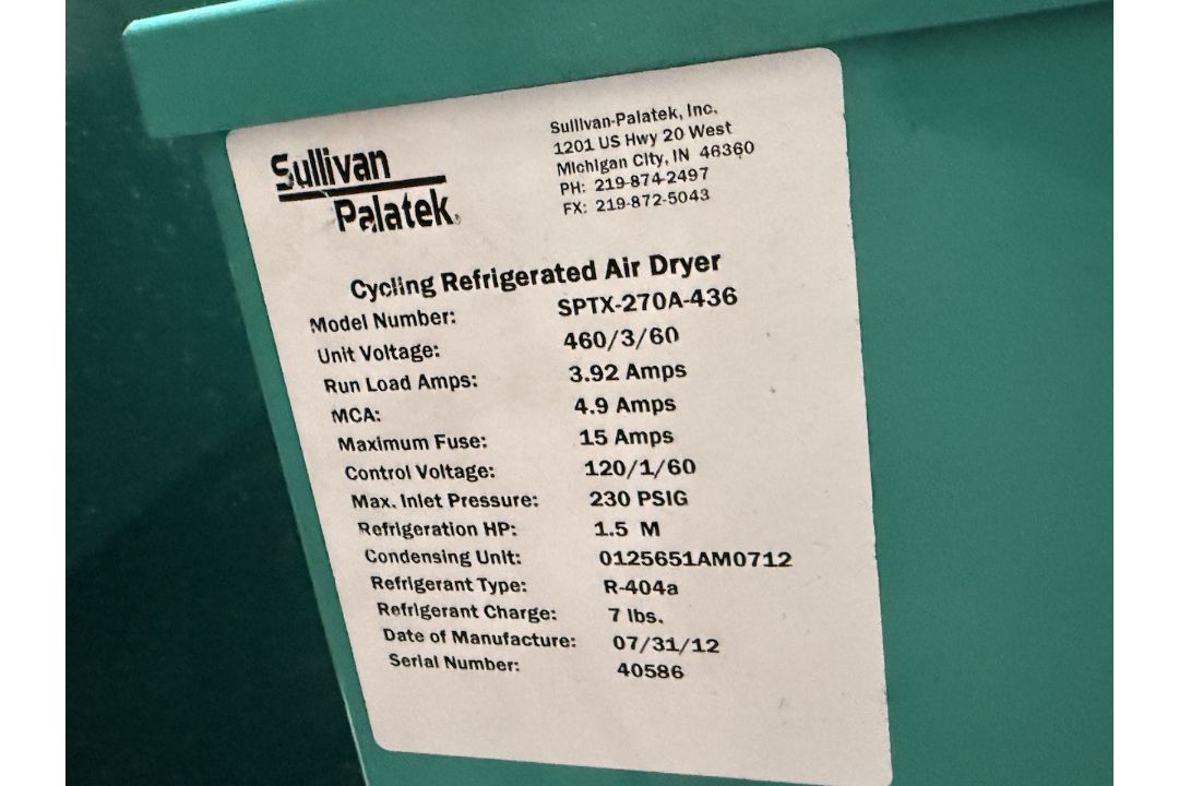 2012 Sullivan Palatek Refrigerated Air Dryer - Image 2 of 3