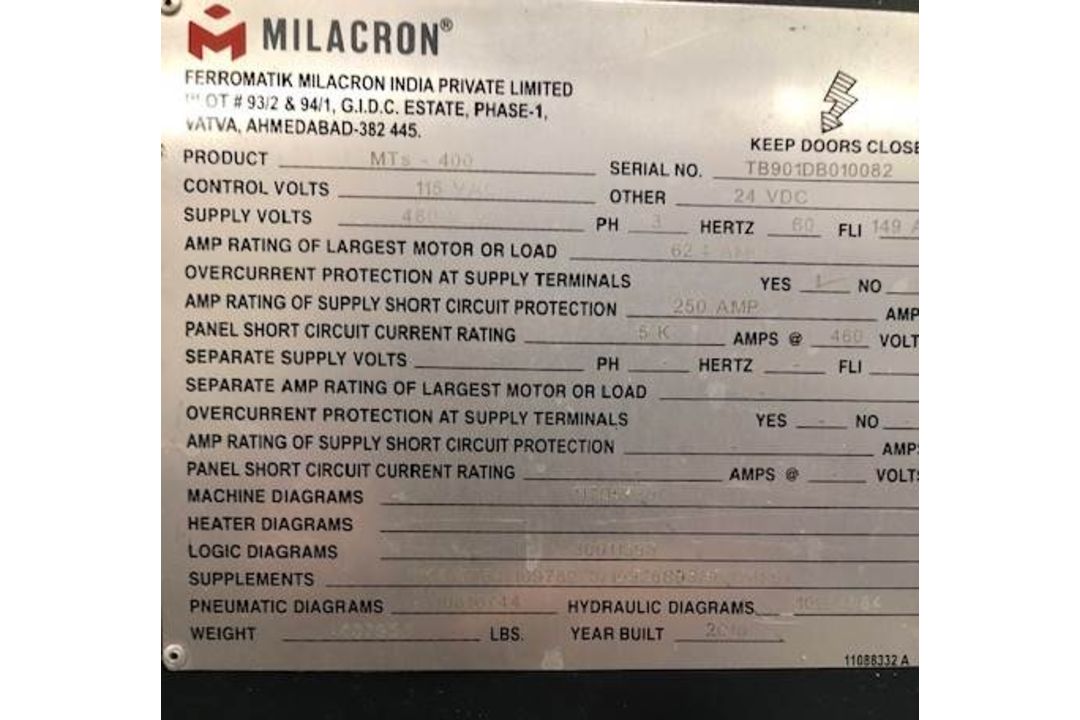 2018 Milacron MTs-400 400-Ton Injection Molding Machine - Image 4 of 4