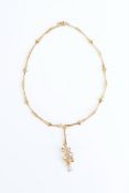 Yellow gold ladies' necklace, 14 kt, organic design set with one moonstone, Dutch hallmarked, diamet