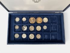 A collection of various silver coins (925), total weight 218 grams, plus two bronze medals.