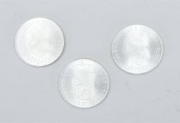 3x 10 guilders 1973, silver.