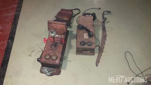 Antique Phones, Saw and Leather Pouch
