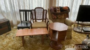 Assortment of Chairs, Magazine Rack and Heater