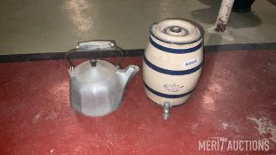 Vintage 2-Gallon Robinson Ransbottom Stoneware Water Cooler Crock and Tea Kettle