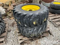 (2) New 14-17.5 NHS tires on John Deere 6-lug compact tractor rims, Coal Valley, IL