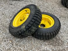(2) New 27X8.5-15 turf tires in John Deere 6-lug compact tractor rims, Coal Valley, IL