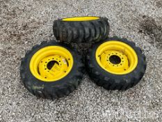 (3) New 23X8.5-14 SS tires on 6-lug John Deere compact tractor rims, Coal Valley, IL