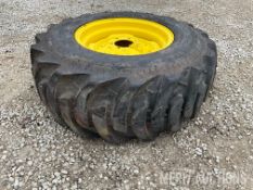 New 43X16-20 NHS tire on 6-lug John Deere compact tractor rim, Coal Valley, IL