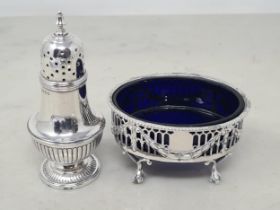 A Victorian silver pierced oval Salt with swag decoration, on ball and claw feet, London 1880,