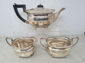 An Edward VIII/ George VI silver boat shape three piece Tea Service with gadroon rims on ball
