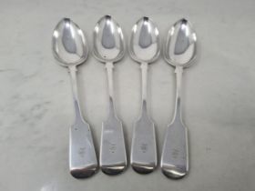 Four Victorian silver Table Spoons fiddle pattern engraved initial S, Exeter 1852, 320gms