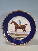 A rare Royal Worcester Cabinet Plate with painted design of Horse and Jockey 'Sedbury', after Thomas
