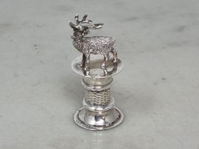 An Edward VII silver Stag on a pedestal with Seal Stamp Z, Birmingham1907, maker: Levi & Solomon