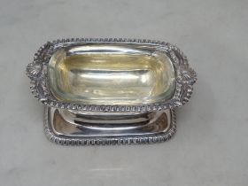 A Danish silver oblong Salt with scallop and gadroon rim on pedestal base, maker: P.F, 170gms
