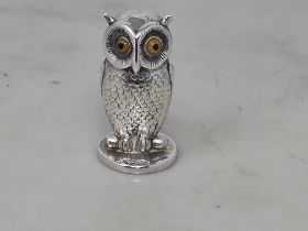 An Edward VII silver Seal in the form of an owl with glass eyes and initials A.F.C, Chester 1906,
