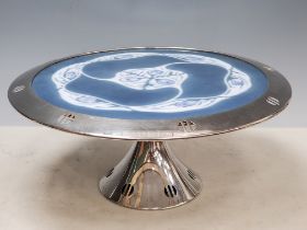 A Jugendstil WMF plated Cake Stand, the circular inset glazed top decorated with stylised flower