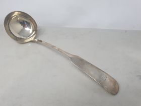 An early 19th century Scottish silver Soup Ladle fiddle pattern engraved initials, Dundee circa